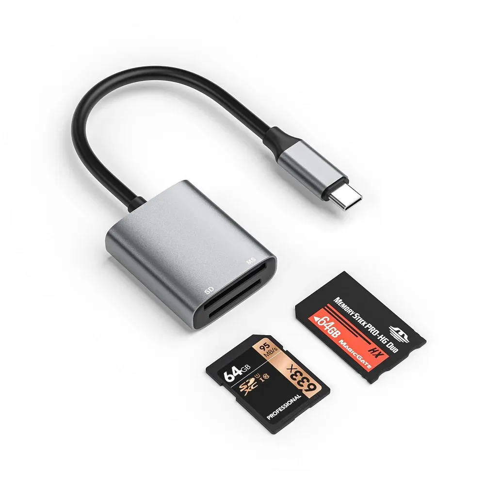 Adaptateur USB-C pour lecteur de cartes Memory Stick Pro Duo et SD pour iPhone, compatible Lightning et USB-C, prise en charge de SD/SDHC/MS 1