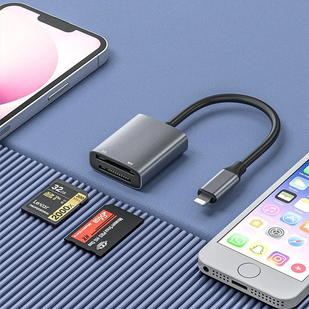 Adaptateur USB-C pour lecteur de cartes Memory Stick Pro Duo et SD pour iPhone, compatible Lightning et USB-C, prise en charge de SD/SDHC/MS 2