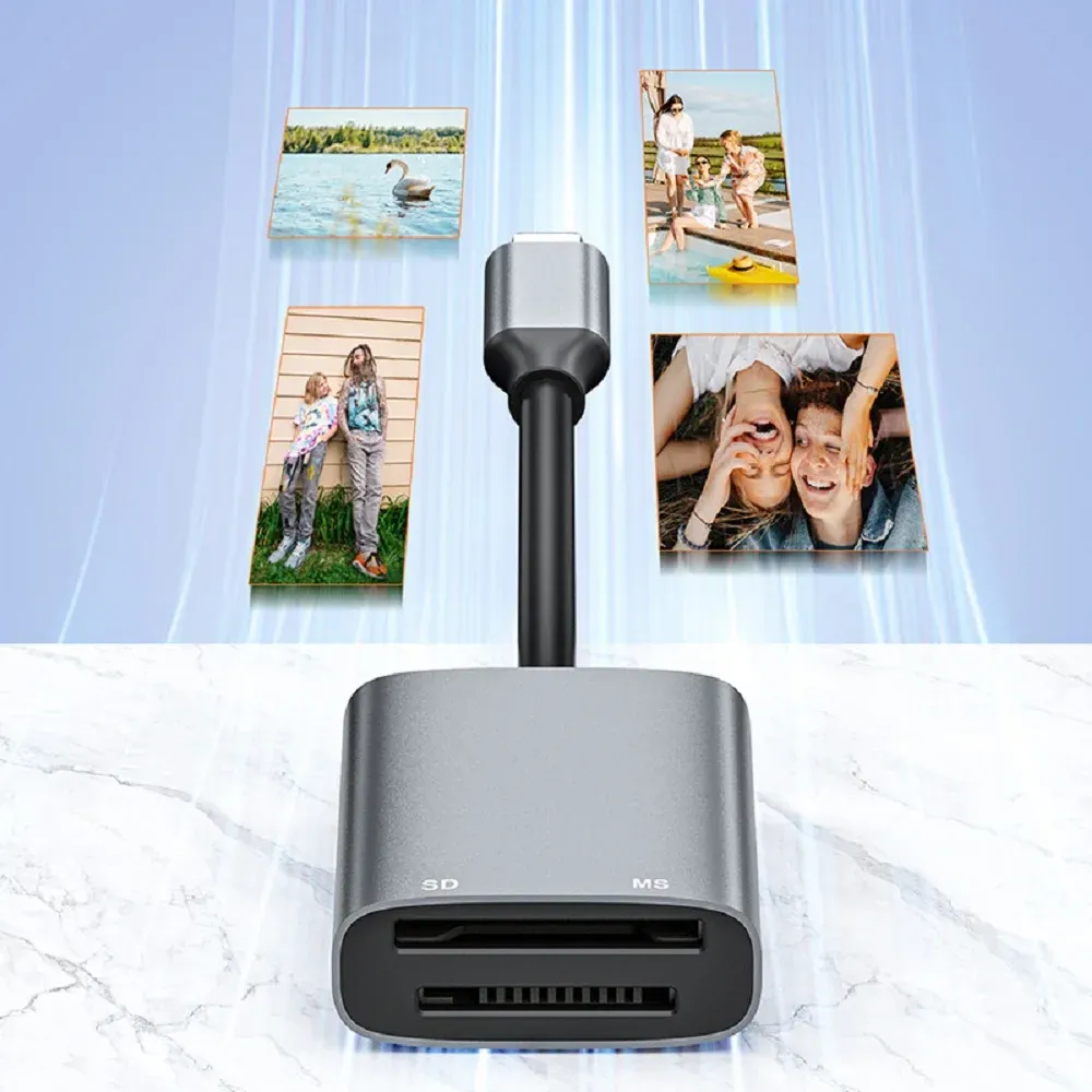 Adaptateur USB-C pour lecteur de cartes Memory Stick Pro Duo et SD pour iPhone, compatible Lightning et USB-C, prise en charge de SD/SDHC/MS 4