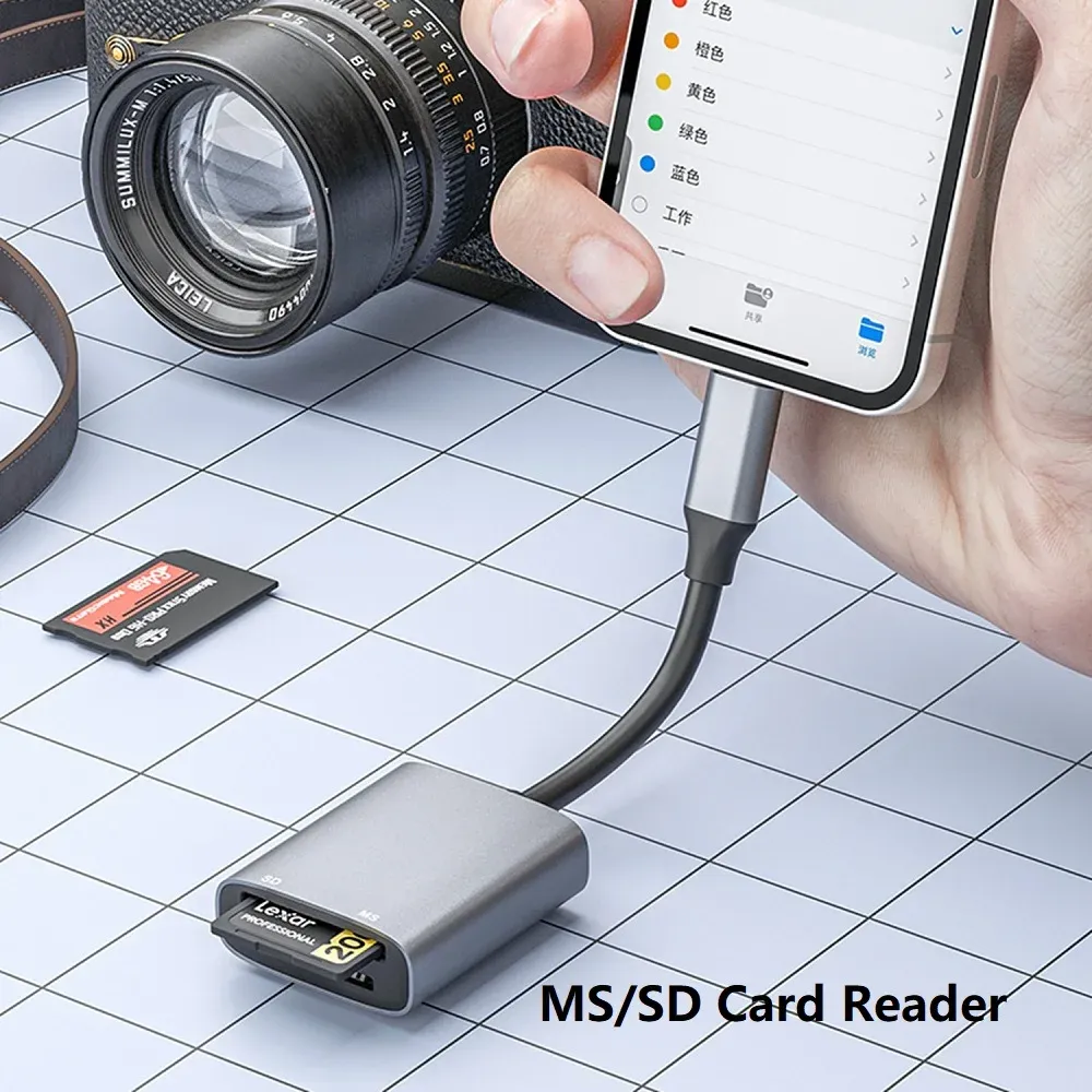 Adaptateur USB-C pour lecteur de cartes Memory Stick Pro Duo et SD pour iPhone, compatible Lightning et USB-C, prise en charge de SD/SDHC/MS 5