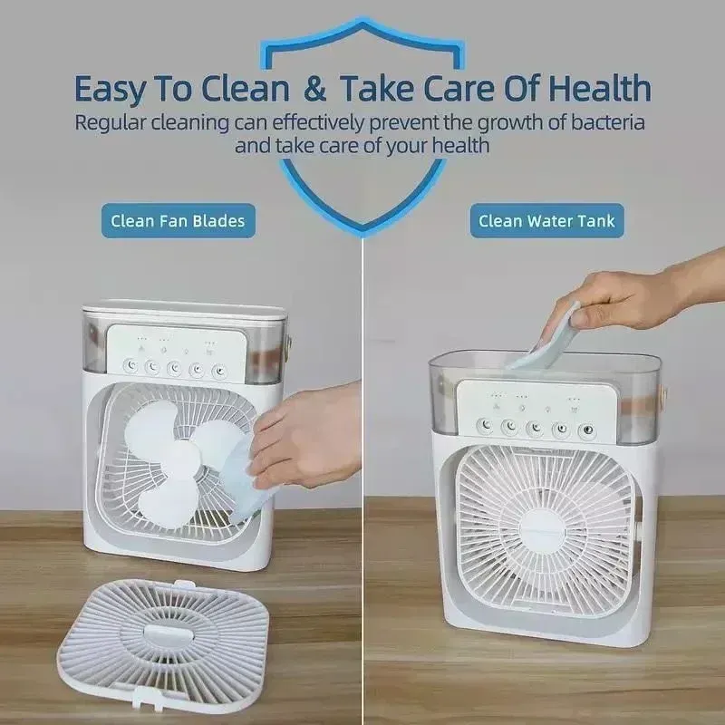 Ventilateur refroidisseur d'air 3 en 1 portable avec humidificateur et veilleuse LED pour bureau et maison 6