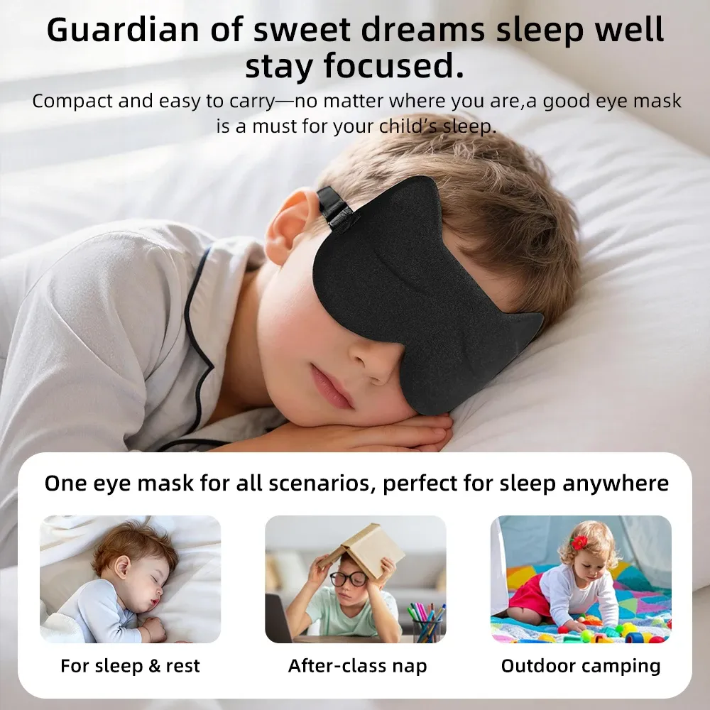 Masque de sommeil 3D stéréoscopique pour enfants, bloquant la lumière, confortable, doux pour les yeux et respirant, idéal pour les voyages 2