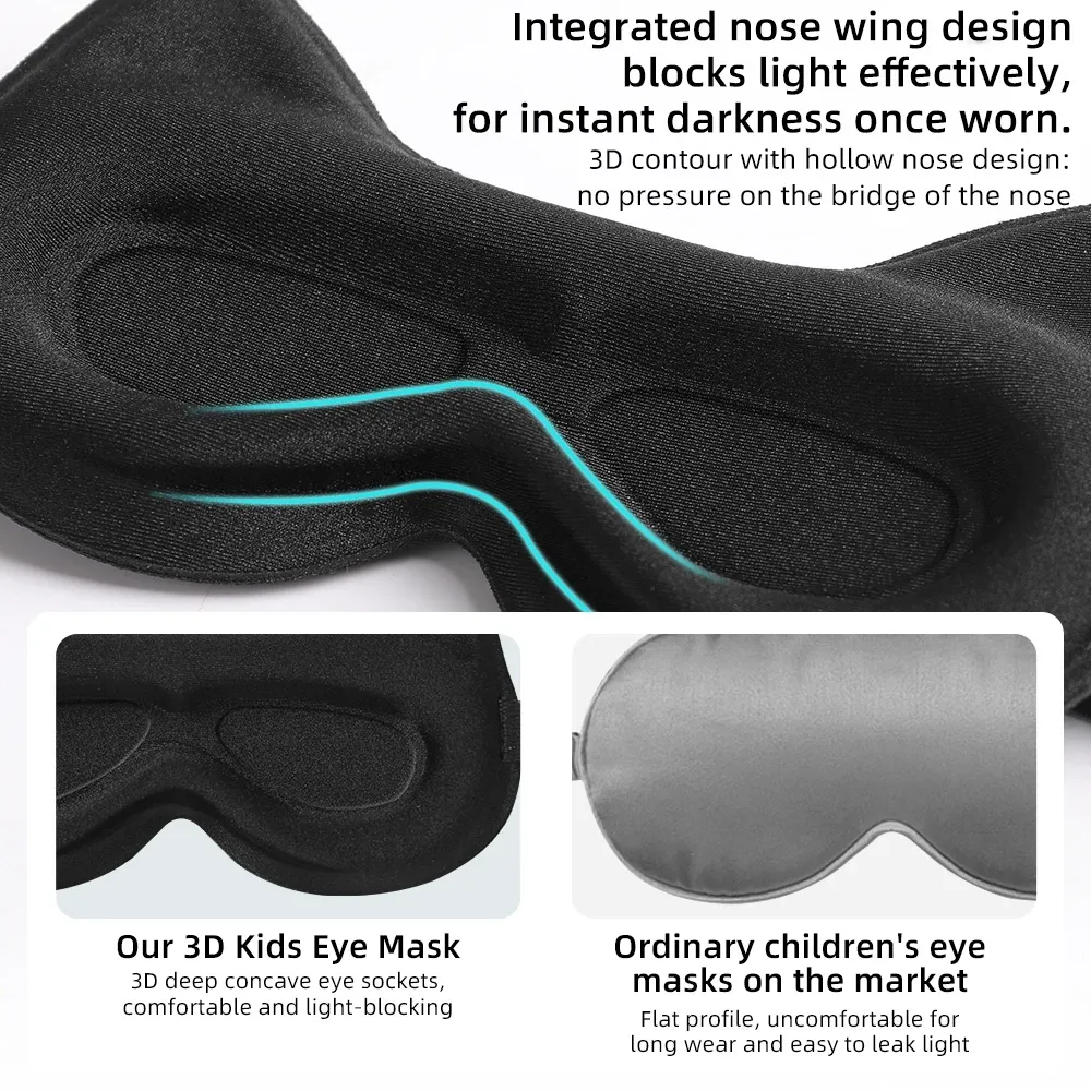 Masque de sommeil 3D stéréoscopique pour enfants, bloquant la lumière, confortable, doux pour les yeux et respirant, idéal pour les voyages 3
