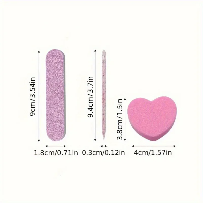 Kit de soin des ongles rose pailleté 12 pièces – Polissoir cœur, tige en cristal et lime double face pour nail art et pédicure 5