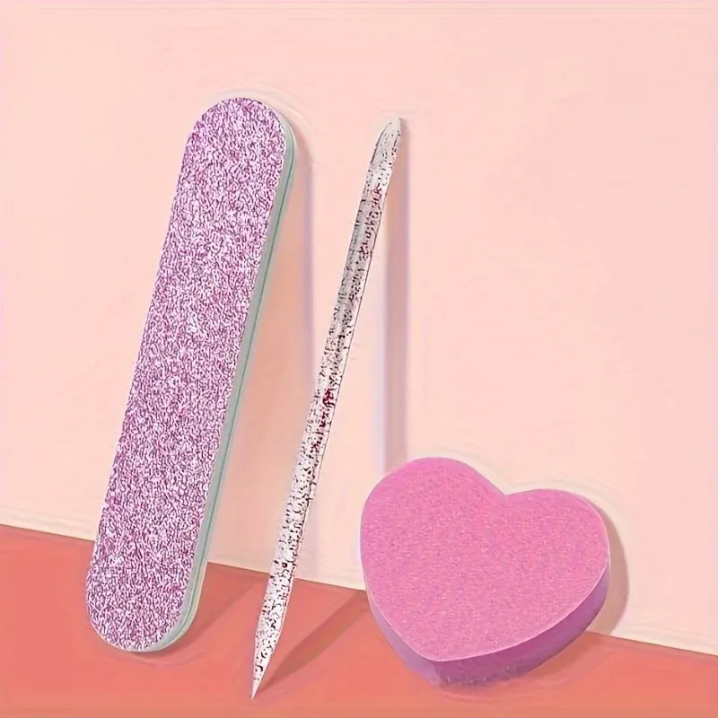 Kit de soin des ongles rose pailleté 12 pièces