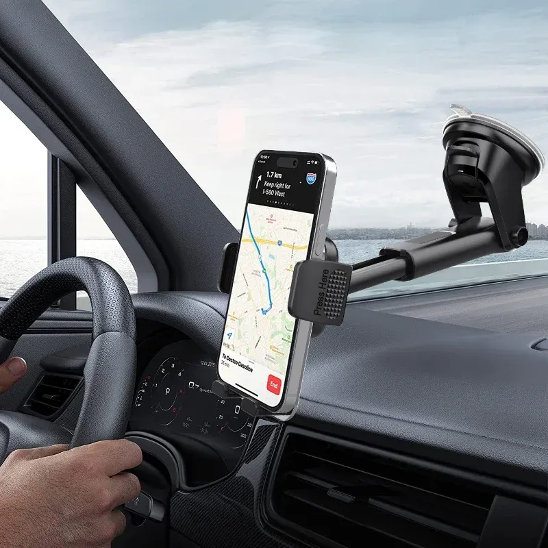 Support de téléphone pour voiture à fixation automatique pour tableau de bord et pare-brise, compatible smartphones de 4,7 à 7 pouces