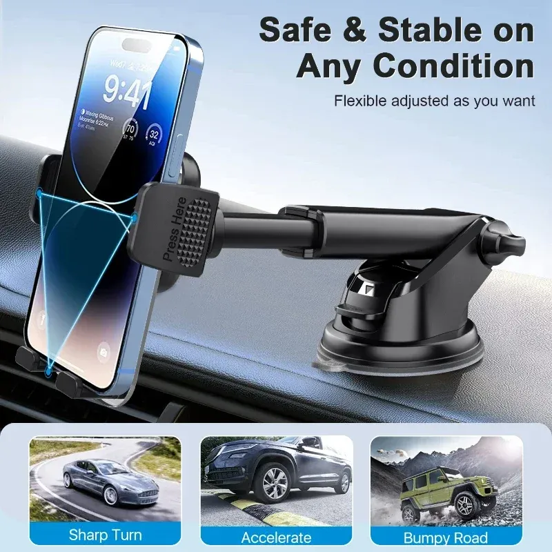 Support de téléphone pour voiture à fixation automatique pour tableau de bord et pare-brise, compatible smartphones de 4,7 à 7 pouces 2
