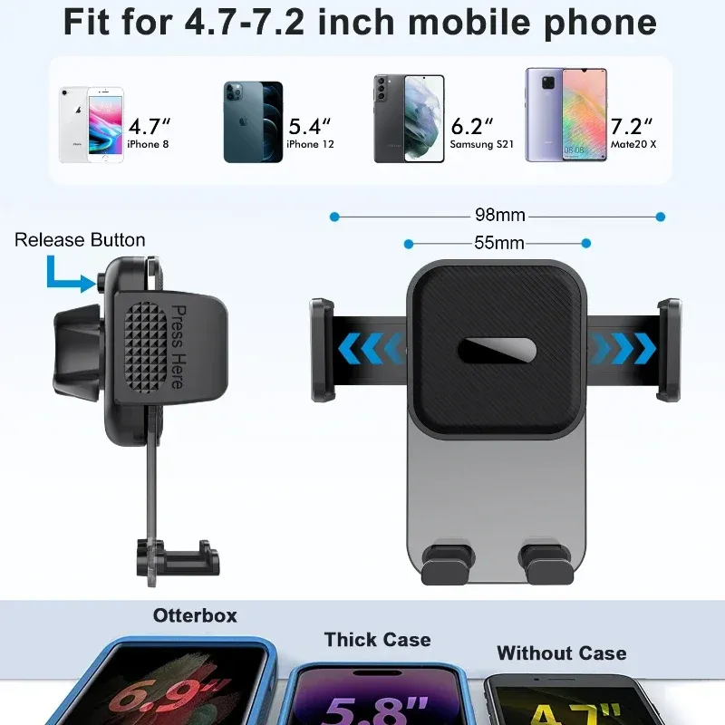 Support de téléphone pour voiture à fixation automatique pour tableau de bord et pare-brise, compatible smartphones de 4,7 à 7 pouces 4