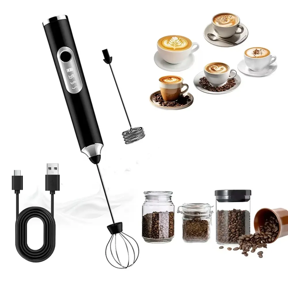 Mousseur à lait électrique rechargeable à double fouet, 3 vitesses, batteur à œufs portatif - Image 1