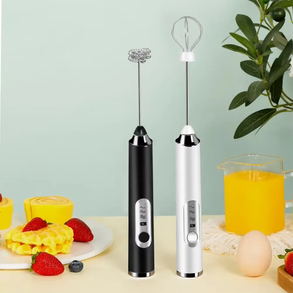 Mousseur à lait électrique rechargeable à double fouet, 3 vitesses, batteur à œufs portatif 2