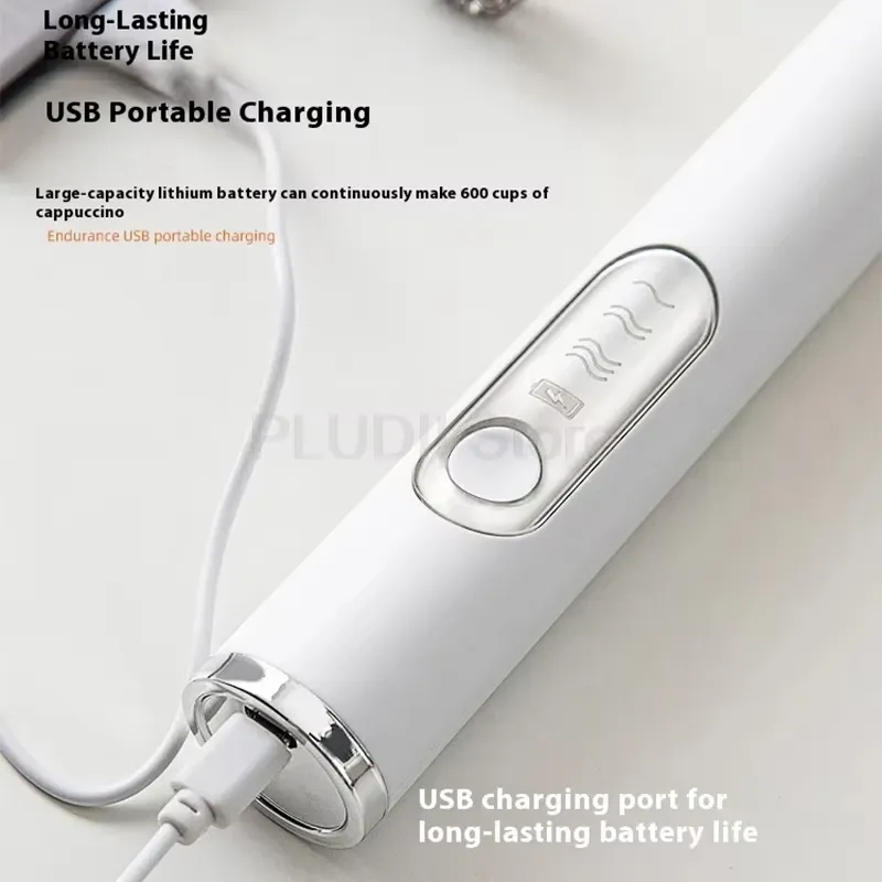 Mousseur à lait électrique rechargeable à double fouet, 3 vitesses, batteur à œufs portatif 5