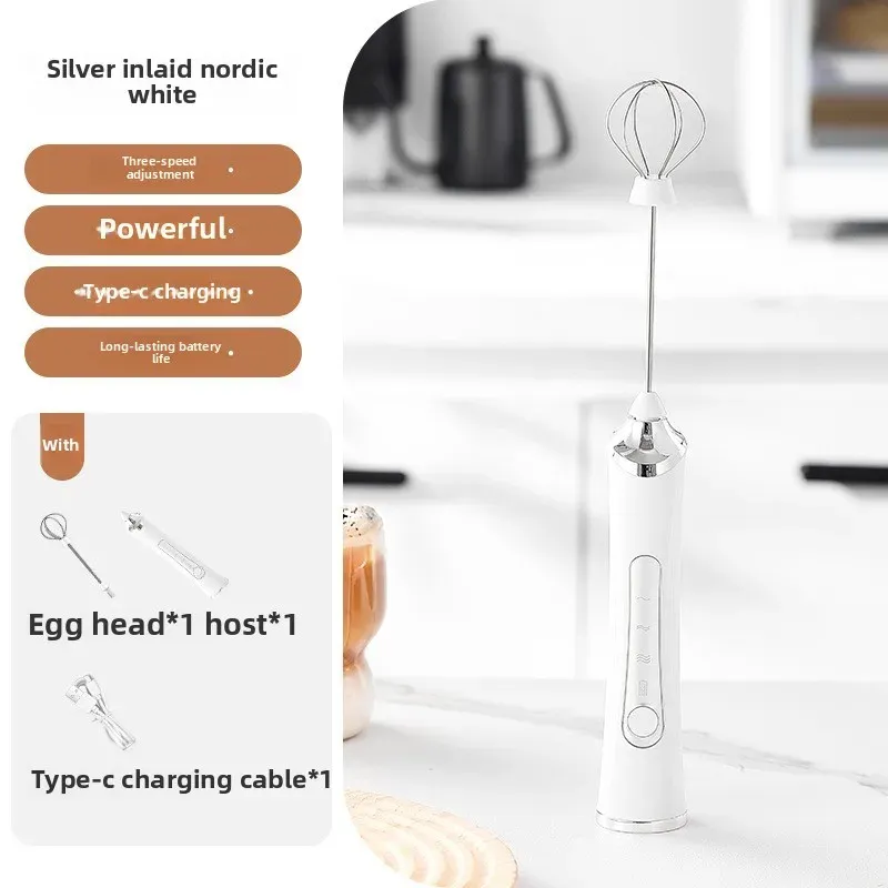 Mousseur à lait électrique rechargeable à double fouet, 3 vitesses, batteur à œufs portatif 6