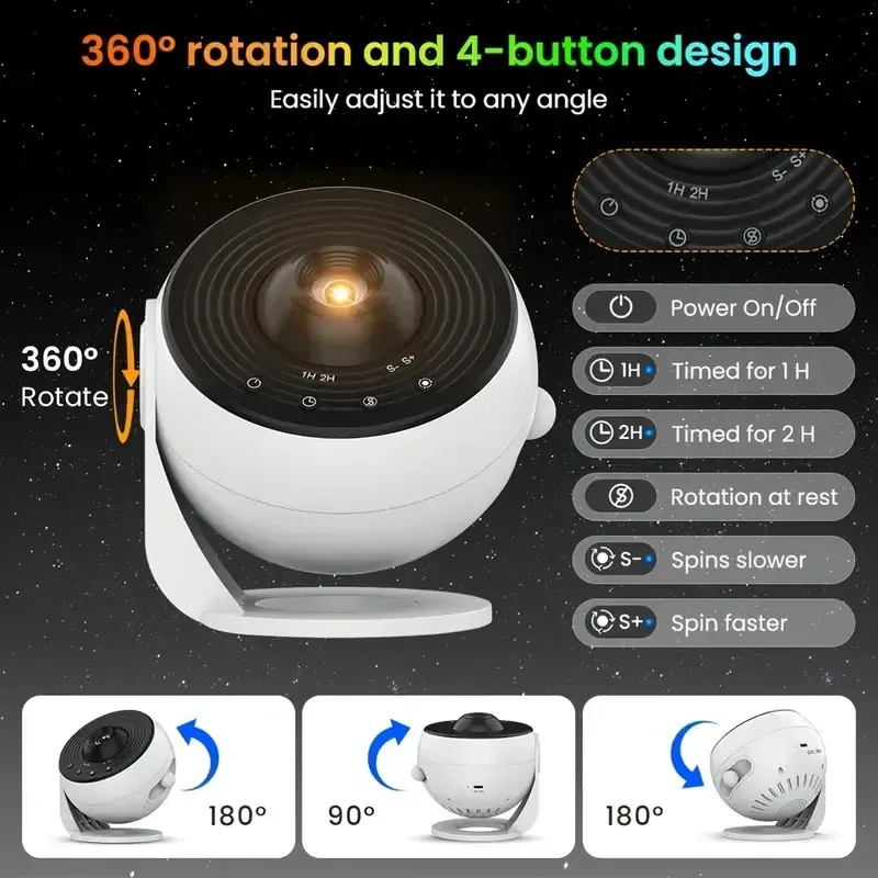 Projecteur de galaxie professionnel à veilleuse, projecteur de ciel étoilé 360° avec lampe planétarium rotative pour chambre d'enfant 5