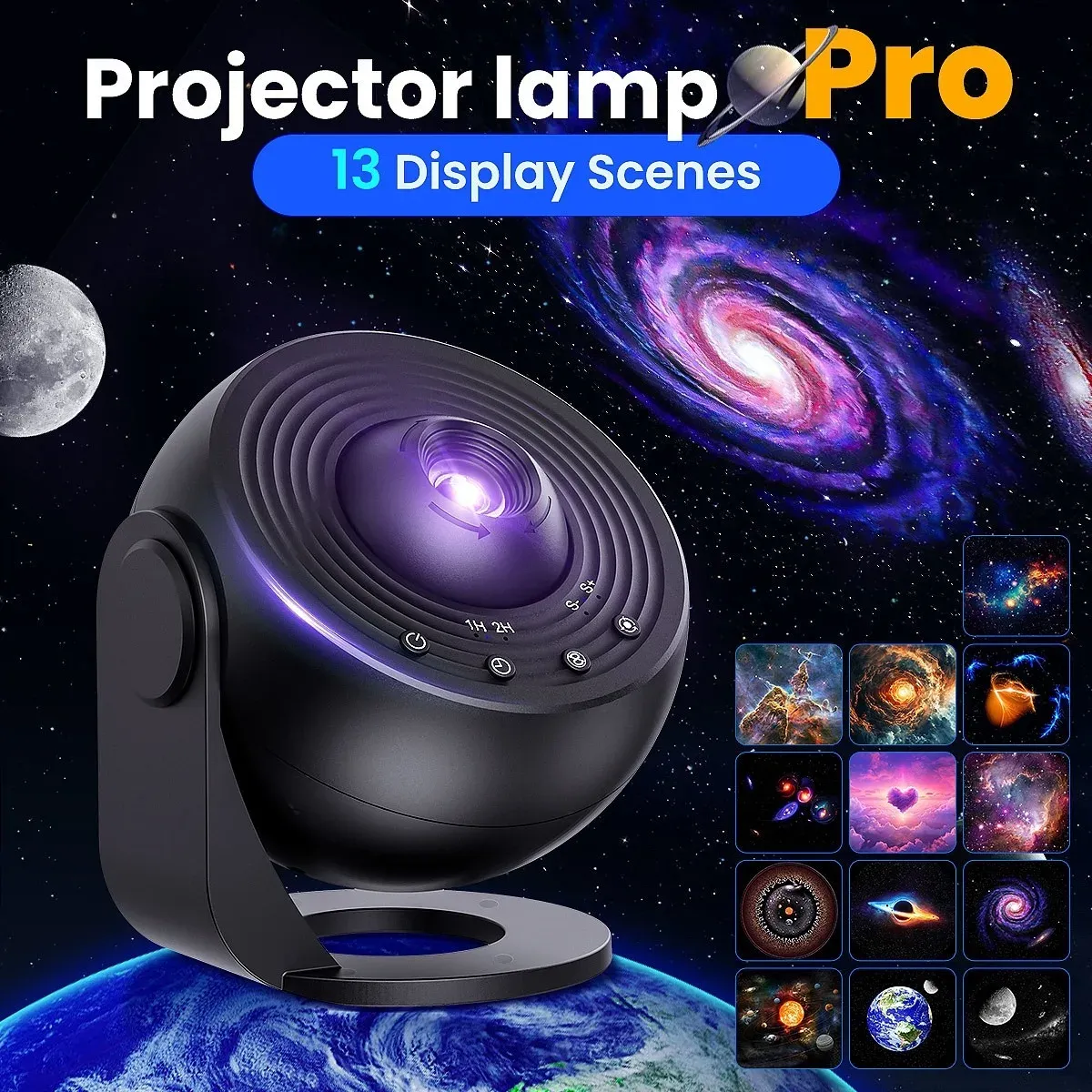 Projecteur de galaxie professionnel à veilleuse, projecteur de ciel étoilé 360° avec lampe planétarium rotative pour chambre d'enfant 10