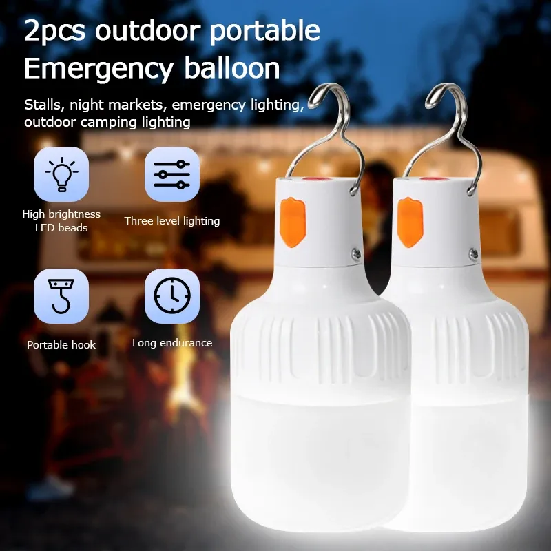 Lot de 2 lampes LED portables rechargeables avec batterie, avec mode clignotant, pour intérieur et extérieur, idéales pour le camping et les barbecues