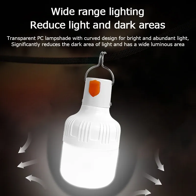 Lot de 2 lampes LED portables rechargeables avec batterie, avec mode clignotant, pour intérieur et extérieur, idéales pour le camping et les barbecues 6