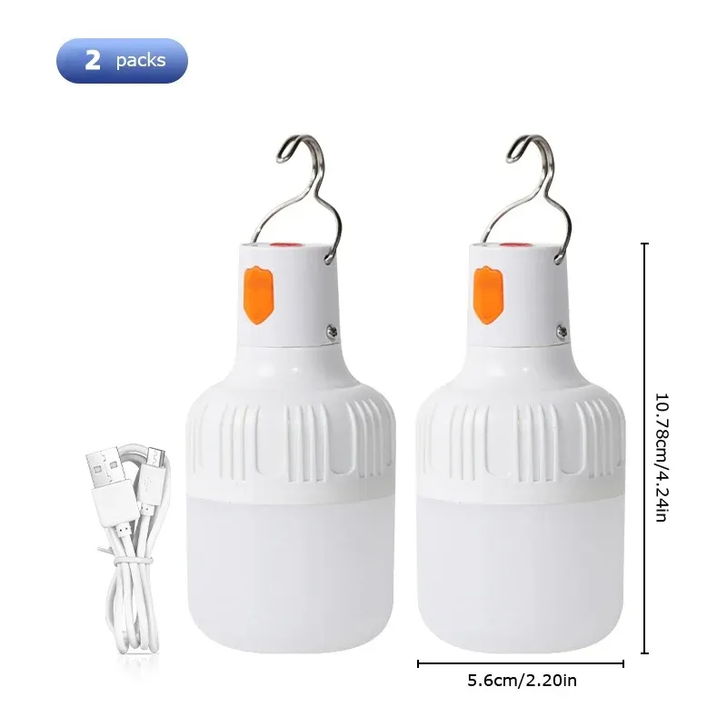 Lot de 2 lampes LED portables rechargeables avec batterie, avec mode clignotant, pour intérieur et extérieur, idéales pour le camping et les barbecues 7