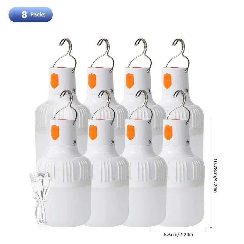 Lot de 2 lampes LED portables rechargeables avec batterie, avec mode clignotant, pour intérieur et extérieur, idéales pour le camping et les barbecues 8