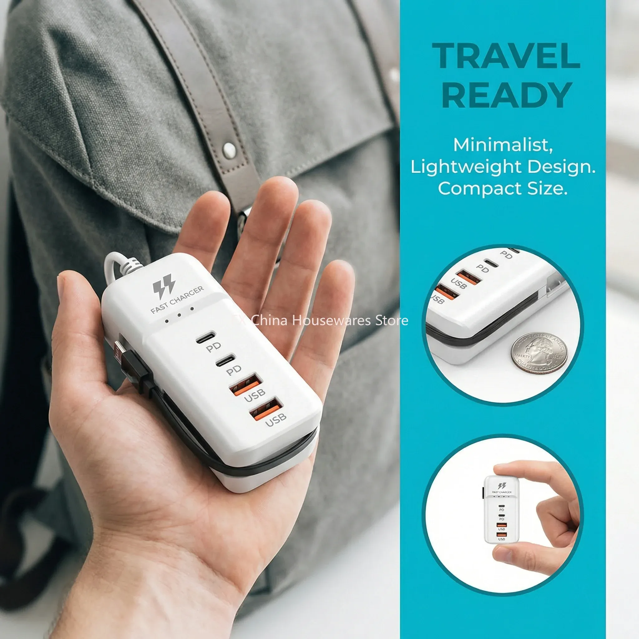 Chargeur USB-C PD à charge rapide multiport, prises EU/US 3