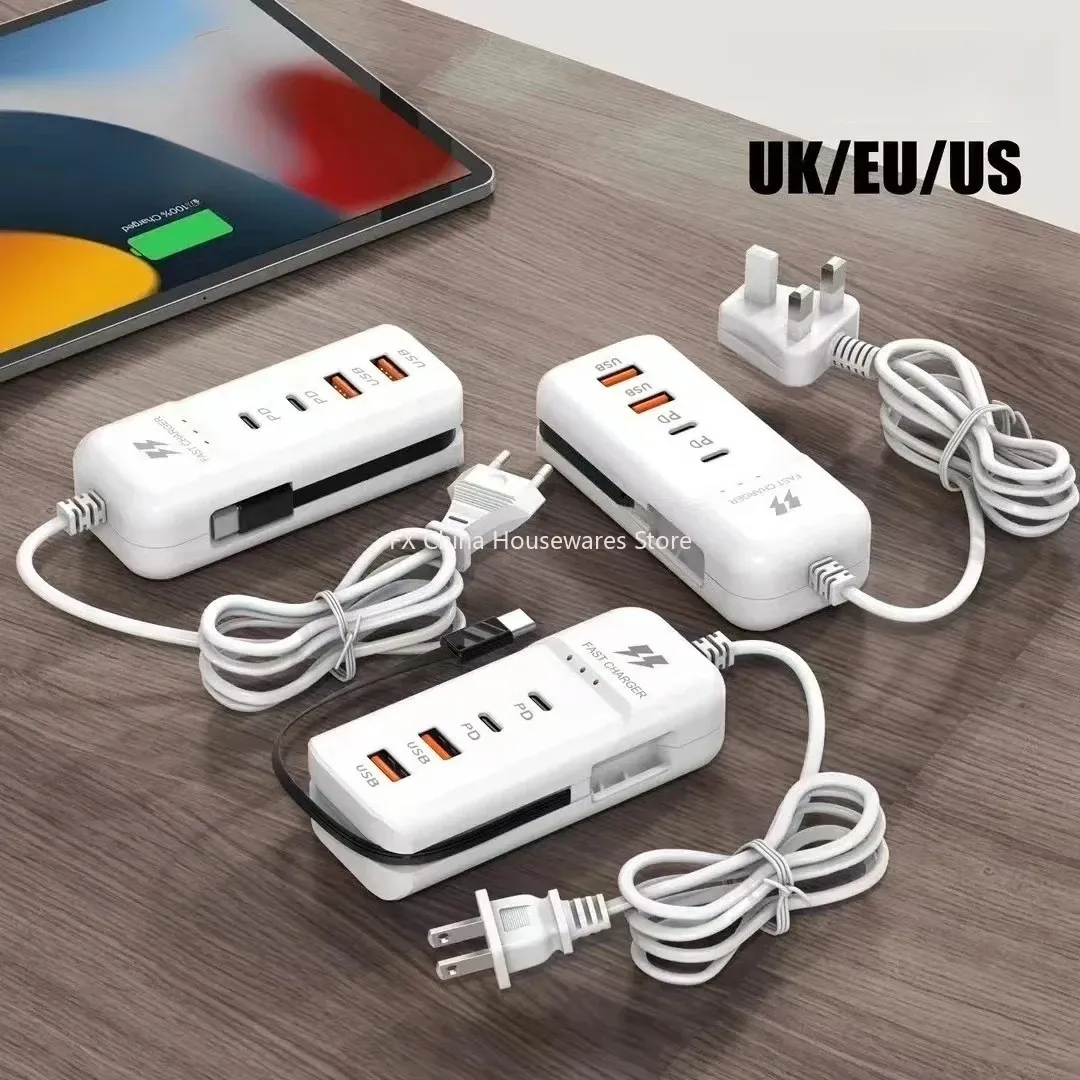 Chargeur USB-C PD à charge rapide multiport, prises EU/US 6