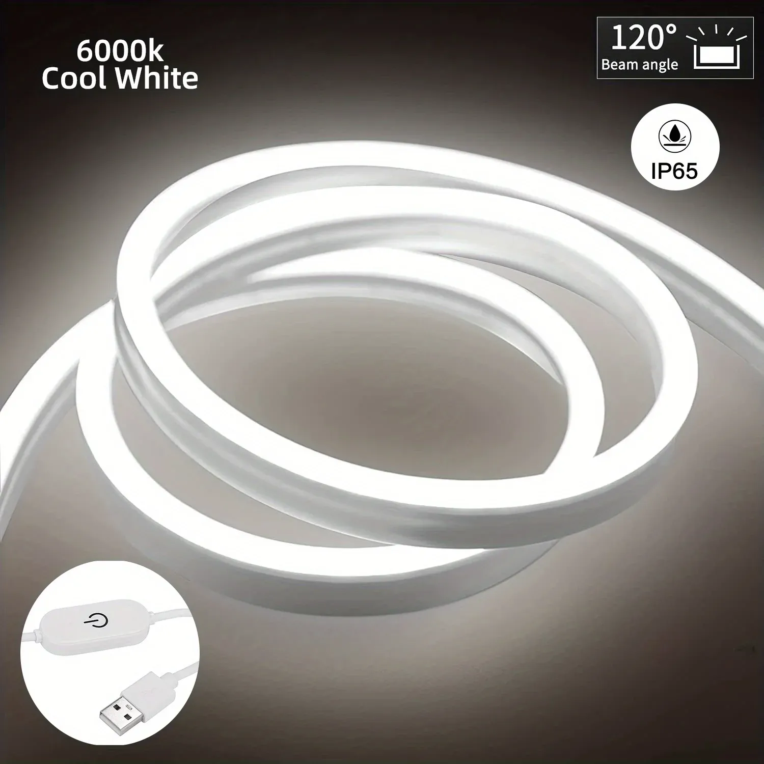 Bande lumineuse LED néon USB 5 V avec interrupteur tactile, en silicone flexible, étanche, pour décoration extérieure 9
