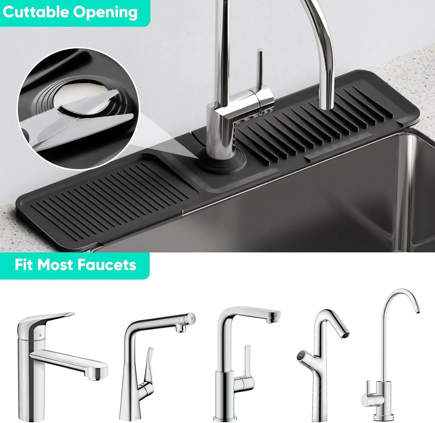 Tapis de robinet en silicone, 24 pouces, protection contre les éclaboussures pour évier de cuisine et salle de bains 3