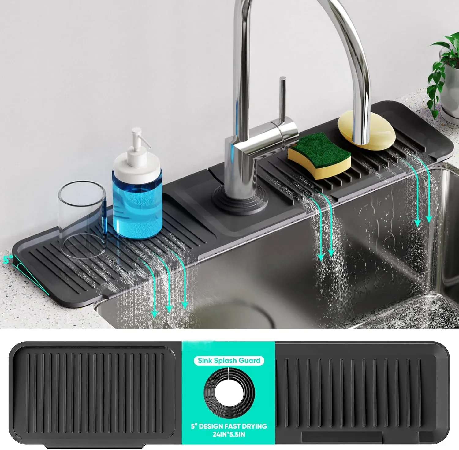 Tapis de robinet en silicone, 24 pouces, protection contre les éclaboussures pour évier de cuisine et salle de bains