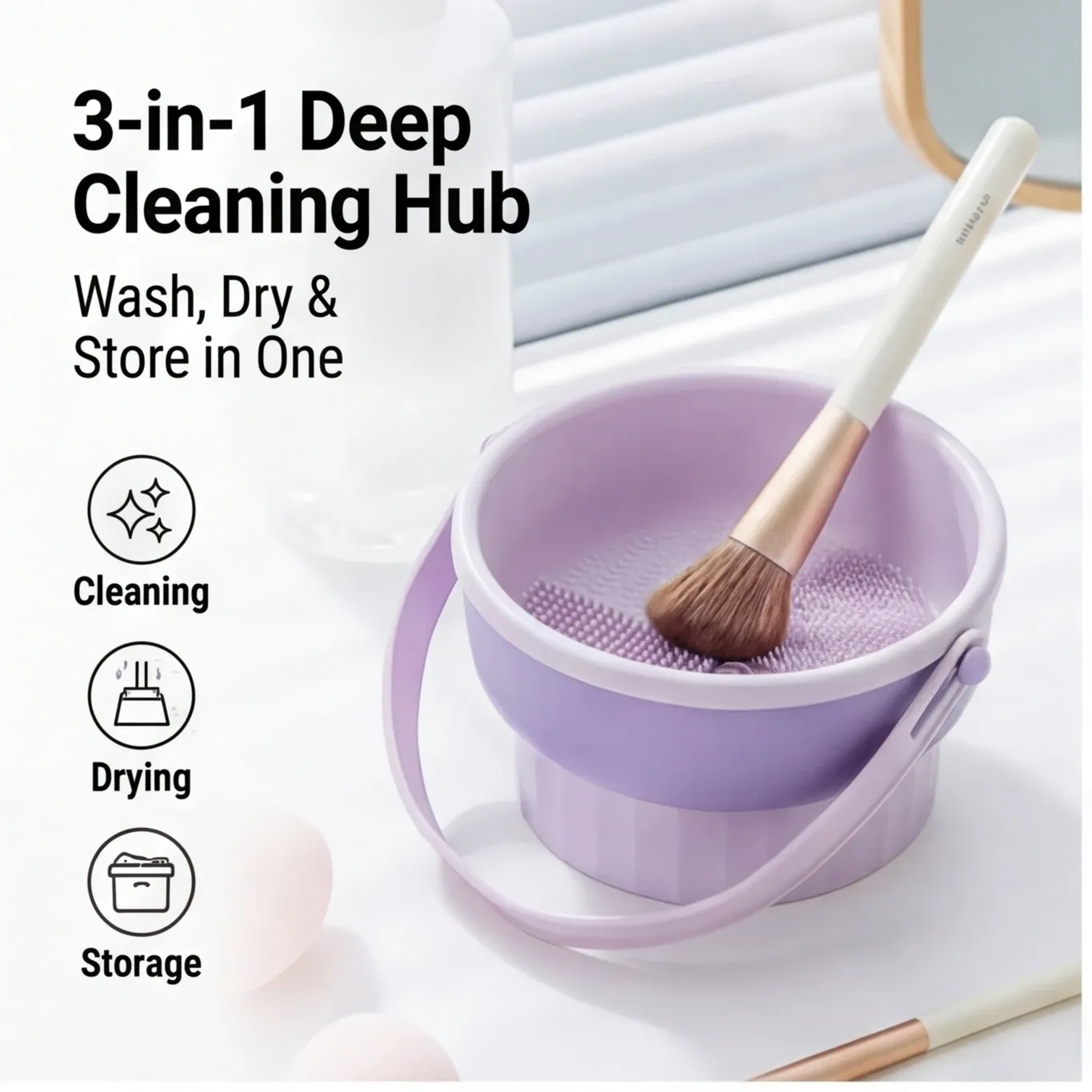 Bol de nettoyage pour pinceaux de maquillage en silicone, support de séchage pour éponge de maquillage – Ensemble de rangement pour houppettes et pinceaux - Image 1