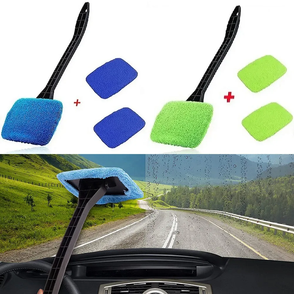 Kit de nettoyage pour pare-brise avec brosse à long manche et serviette anti-buée 1