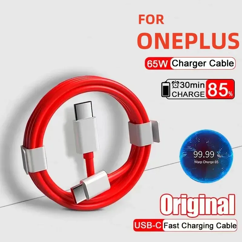 Câble de charge rapide Smile Vooc USB-C vers USB-C 65W PD pour OnePlus, compatible modèles 12, 11, 10T, 9, 8T, 7T Pro, Warp Dash Charge, 6T et 5T, avec transfert de données - Image 1