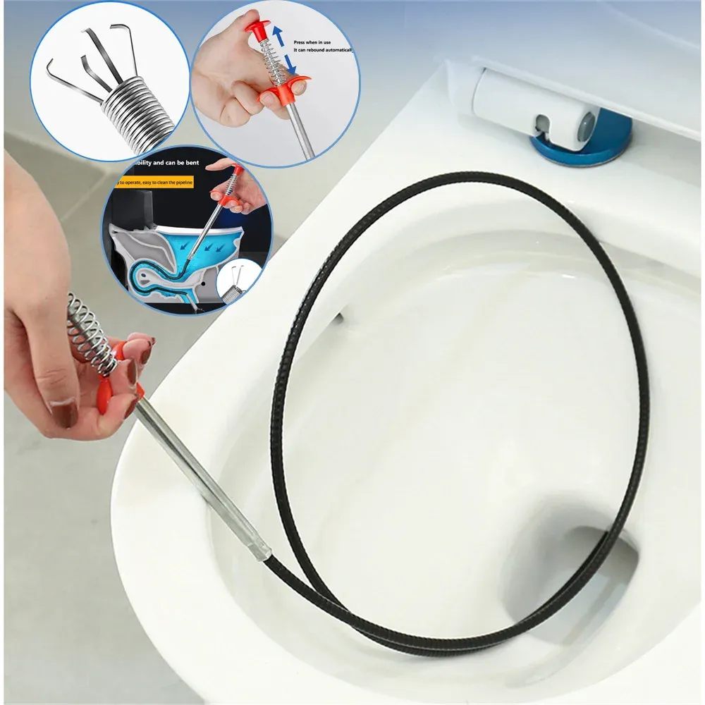 Outil de débouchage à ressort pour canalisations de salle de bains et de cuisine, avec collecteur de cheveux pour douche et baignoire 2