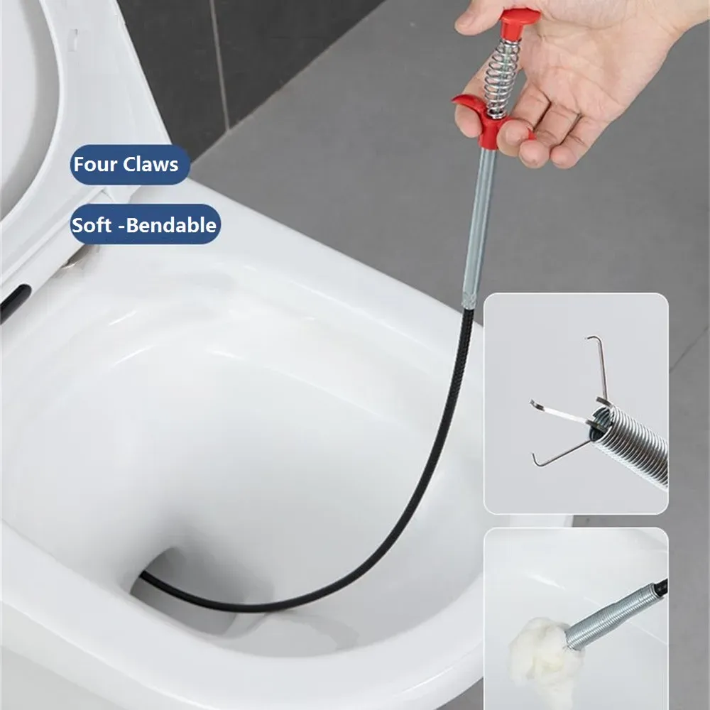 Outil de débouchage à ressort pour canalisations de salle de bains et de cuisine, avec collecteur de cheveux pour douche et baignoire 4