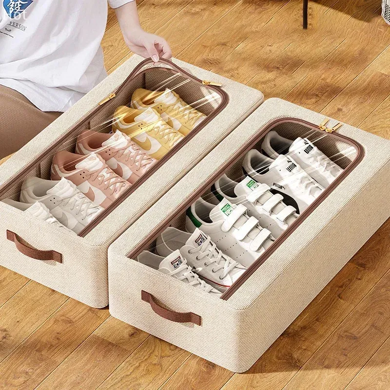 Organisateur de rangement pour chaussures sous le lit, boîtes de rangement pour placard avec poignées robustes et fenêtre transparente, étagère à chaussures pliable