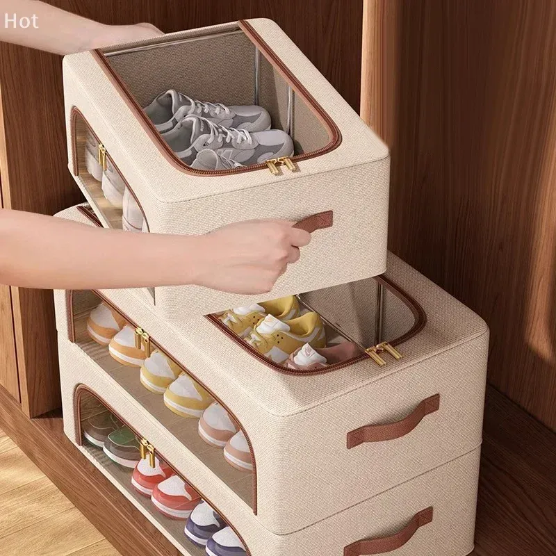 Organisateur de rangement pour chaussures sous le lit, boîtes de rangement pour placard avec poignées robustes et fenêtre transparente, étagère à chaussures pliable 5