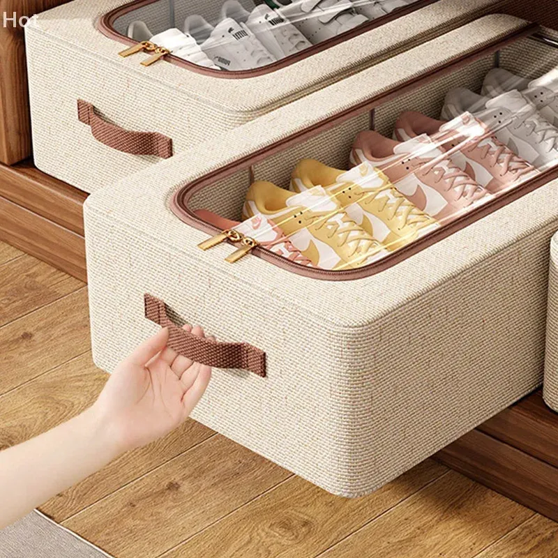 Organisateur de rangement pour chaussures sous le lit, boîtes de rangement pour placard avec poignées robustes et fenêtre transparente, étagère à chaussures pliable 6