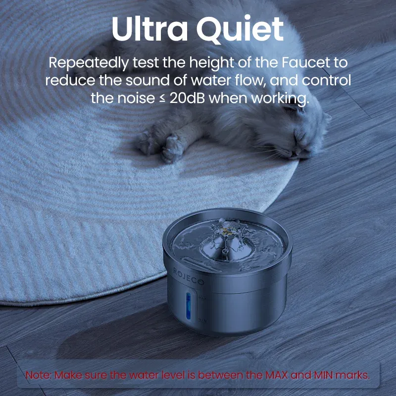 ROJECO Fontaine à eau automatique en acier inoxydable pour animaux de compagnie, distributeur d'eau intelligent pour chats et chiens 4