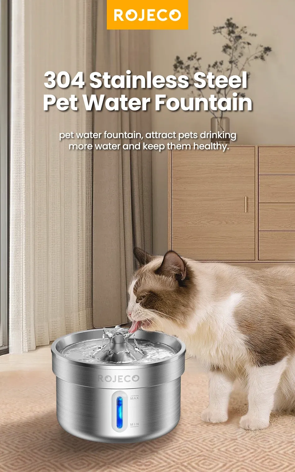 Fontaine à boire automatique pour animaux de compagnie en acier inoxydable