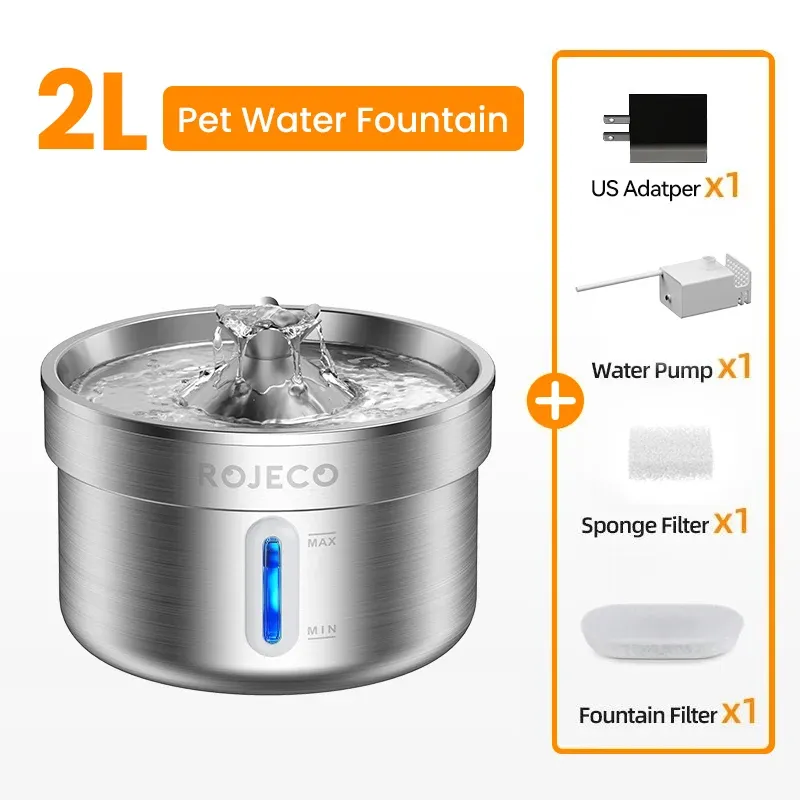 ROJECO Fontaine à eau automatique en acier inoxydable pour animaux de compagnie, distributeur d'eau intelligent pour chats et chiens 13