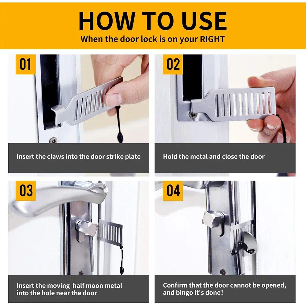 Verrou de porte portable pour la sécurité à domicile et en voyage, idéal pour chambres d'hôtel, appartements et dortoirs 4