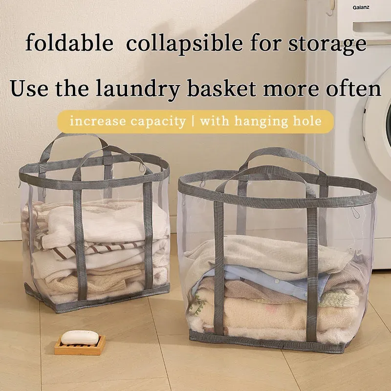 Panier à linge en maille de nylon avec poignée