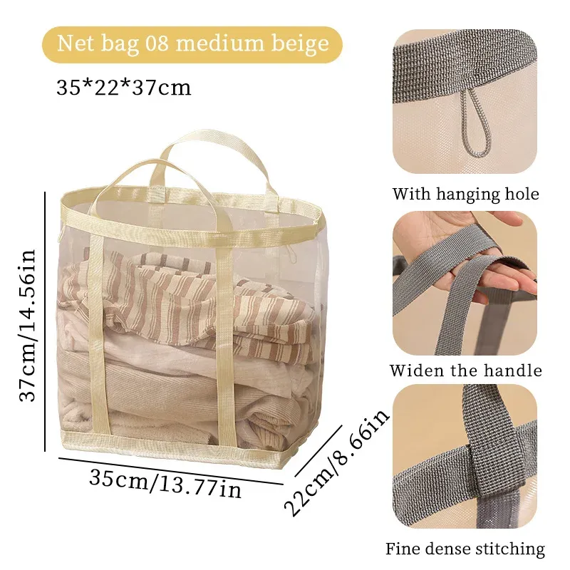 Panier à linge pliable en maille de nylon à poignée, grande capacité 7