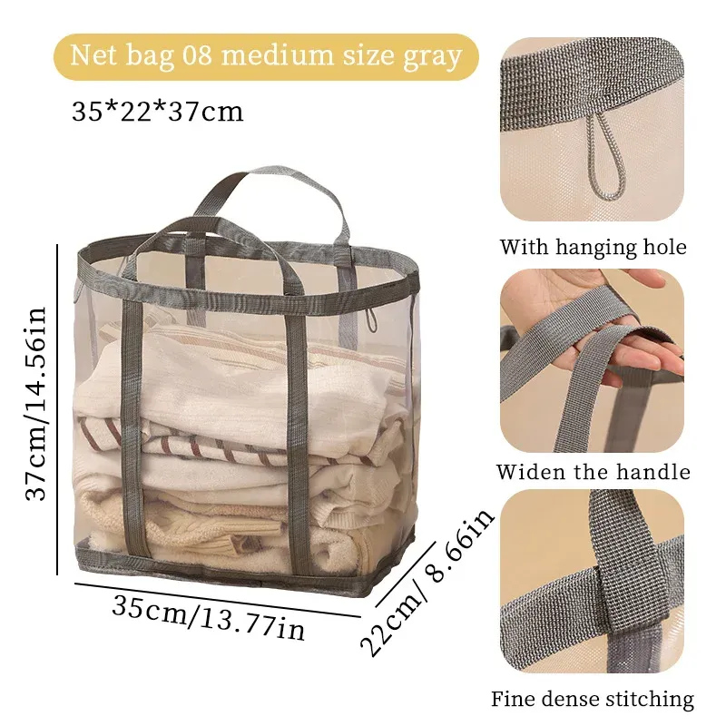 Panier à linge pliable en maille de nylon à poignée, grande capacité 8