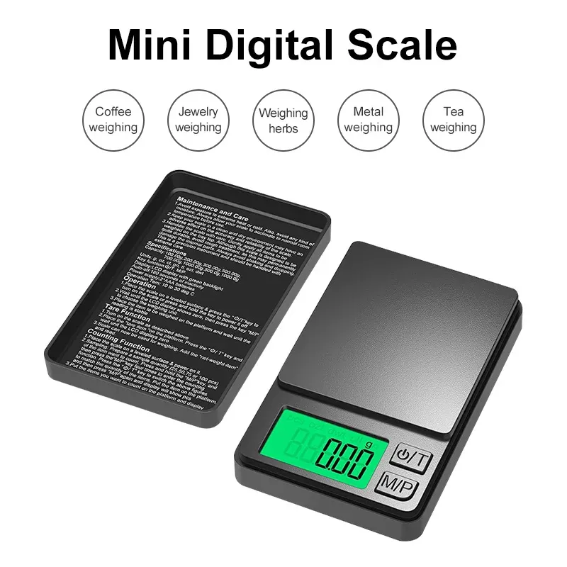 Mini balance numérique de poche LCD, précision 0,01 g, capacité 100/200/300/500 g, 1000 g à 0,1 g, pour bijoux, aliments, onces et grains, coloris noir - Image 1