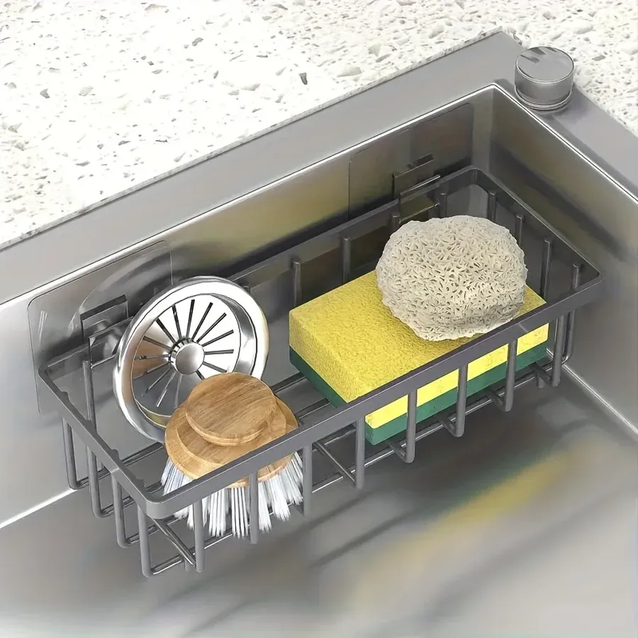 Organisateur d'évier de cuisine sans perçage, facile à installer, pour éponges, brosses et torchons - Image 1