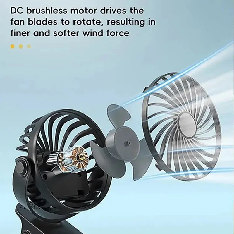 Ventilateur portable rechargeable à pince, rotation 720°, avec veilleuse LED pour le camping 3