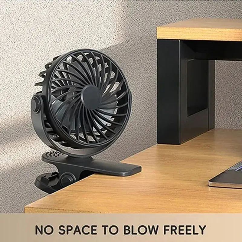 Ventilateur portable rechargeable à pince, rotation 720°, avec veilleuse LED pour le camping 5