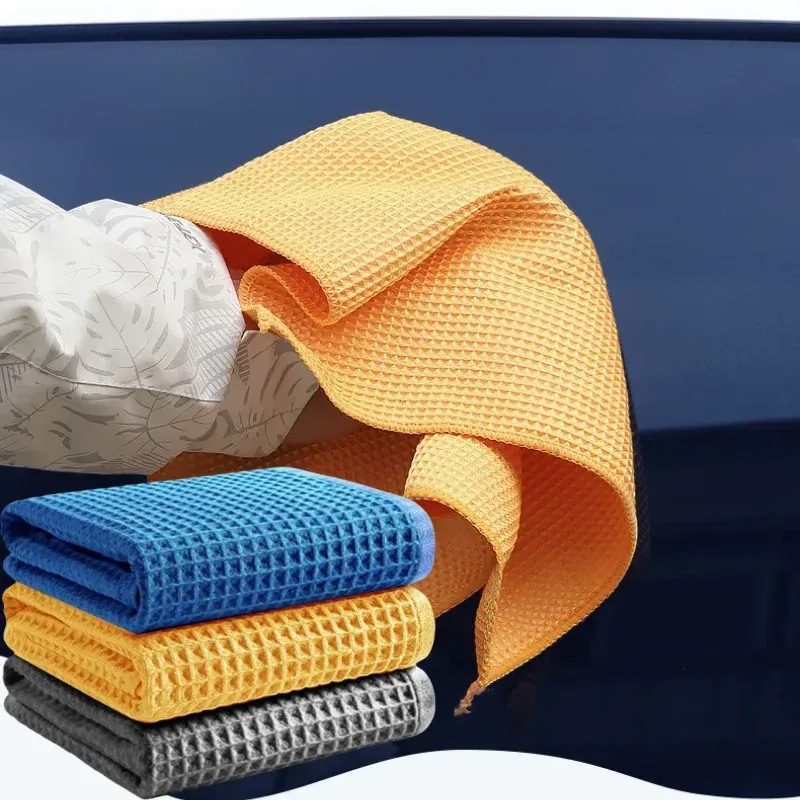 Serviette de nettoyage pour voiture en microfibre, séchage et polissage du verre, tissage gaufré pour cuisine, salle de bain, maison et bureau 3