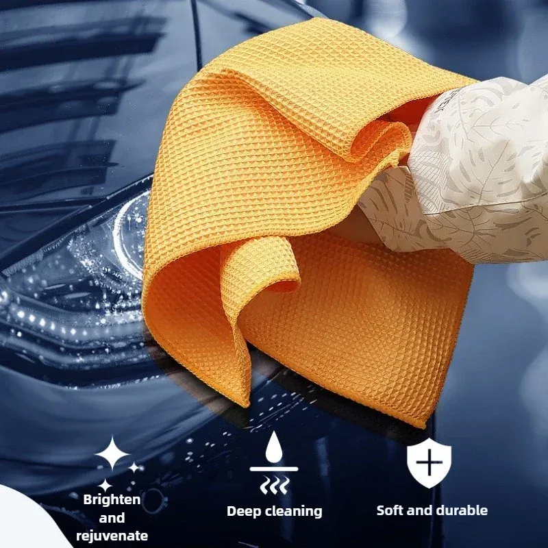 Serviette de nettoyage pour voiture en microfibre, séchage et polissage du verre, tissage gaufré pour cuisine, salle de bain, maison et bureau 2
