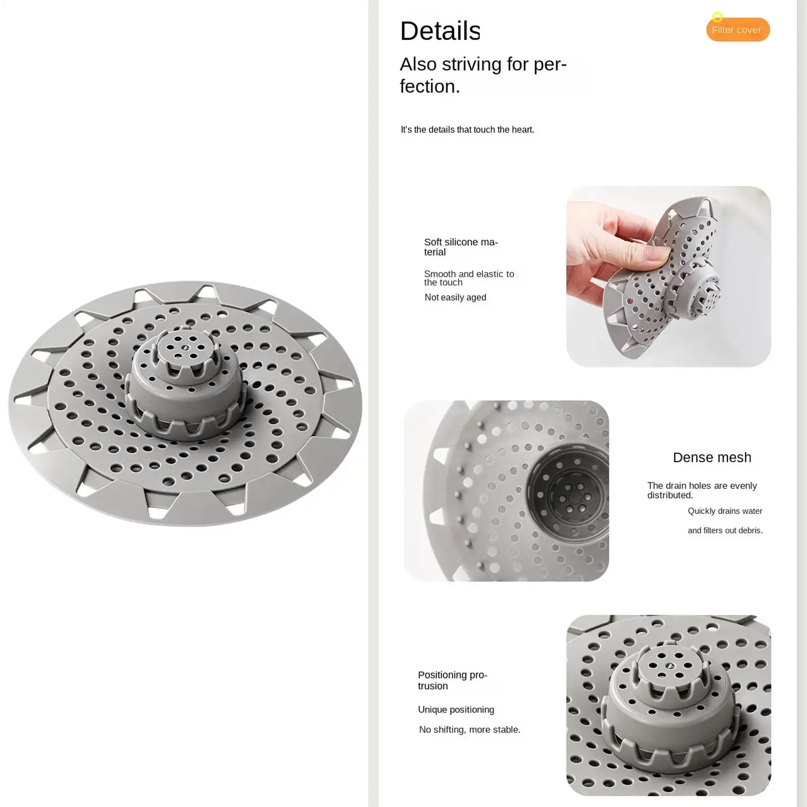 Filtre de vidange anti-cheveux pour salle de bain et cuisine, avec couvercle de drain désodorisant 5