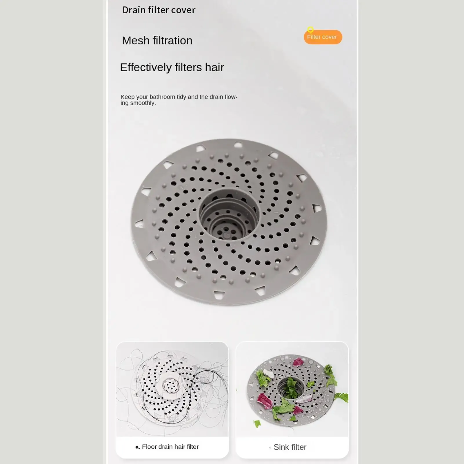 Filtre de vidange anti-cheveux pour salle de bain et cuisine, avec couvercle de drain désodorisant 6